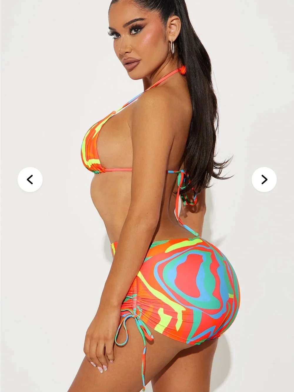 Fashion Nova Neon Orange & Aqua Swirl Bikini Set with Cover-Up